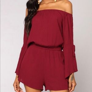 Off shoulder burgundy romper